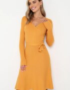  Rochie pulover Galbenă Cloș cu cordon legat Florentame