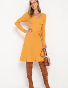  Rochie pulover Galbenă Cloș cu cordon legat Florentame