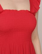  Rochie Roșie Cloș din bumbac cu bretele cu elastice și volan Mevesta