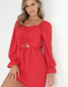  Rochie Roșie cu Fir Strălucitor și Drapaj în Față Gissi