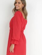  Rochie Roșie cu Fir Strălucitor și Drapaj în Față Gissi