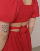  Rochie Roșie din Viscoză și cu Decolteu Pătrat Devalin