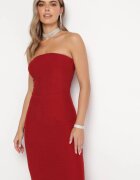  Rochie Roșie Maxi Fără bretele Împodobită cu fir metalic Bergena
