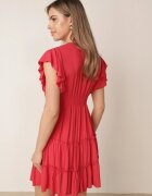  Rochie roșie netedă mini cambrată cu volane în jurul umerilor Zynnas