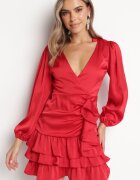  Rochie roșie petrecută mini cu volane Oledo