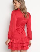  Rochie roșie petrecută mini cu volane Oledo