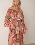 Rochie Roșie Spaniolă Decorată cu Franjuri cu Croială Cloș cu Imprimeu Paisley Allnight