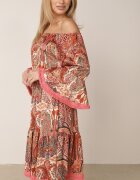  Rochie Roșie Spaniolă Decorată cu Franjuri cu Croială Cloș cu Imprimeu Paisley Allnight