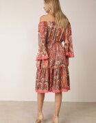  Rochie Roșie Spaniolă Decorată cu Franjuri cu Croială Cloș cu Imprimeu Paisley Allnight