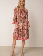  Rochie Roșie Spaniolă Decorată cu Franjuri cu Croială Cloș cu Imprimeu Paisley Allnight