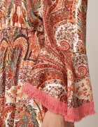  Rochie Roșie Spaniolă Decorată cu Franjuri cu Croială Cloș cu Imprimeu Paisley Allnight