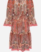  Rochie Roșie Spaniolă Decorată cu Franjuri cu Croială Cloș cu Imprimeu Paisley Allnight