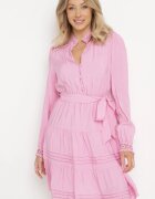  Rochie Roz cu elastic în talie decorată cu dantelă la manșete și umeri Ondrallia