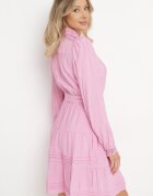  Rochie Roz cu elastic în talie decorată cu dantelă la manșete și umeri Ondrallia