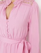  Rochie Roz cu elastic în talie decorată cu dantelă la manșete și umeri Ondrallia