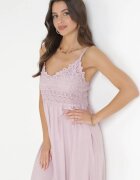  Rochie Roză Maxi cu Bretele cu Inserții de Dantelă și Volane Lemera