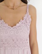  Rochie Roză Maxi cu Bretele cu Inserții de Dantelă și Volane Lemera