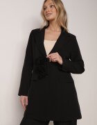  Rochie Sacou Neagră cu nasturi buzunare și aplicație 3D trandafiri Velira