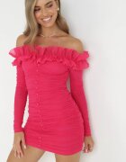  Rochie spaniolă fucsia mulată cu volan Turlia