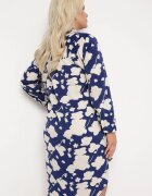  Rochie Tip Cămașă bleumarin cu model abstract și mâneci rulate Grailuna