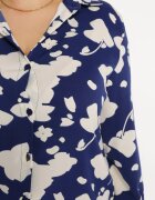  Rochie Tip Cămașă bleumarin cu model abstract și mâneci rulate Grailuna