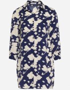  Rochie Tip Cămașă bleumarin cu model abstract și mâneci rulate Grailuna