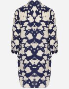  Rochie Tip Cămașă bleumarin cu model abstract și mâneci rulate Grailuna