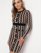  Rochie tip pulover Mini Bej închis cu Model Geometric Carlas