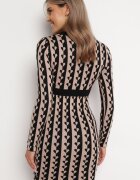  Rochie tip pulover Mini Bej închis cu Model Geometric Carlas