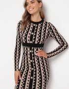  Rochie tip pulover Mini Bej închis cu Model Geometric Carlas