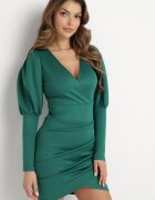  Rochie Verde Asimetrică Mini cu Decolteu Petrecut Keomia
