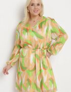  Rochie Verde-Bej Trapez cu Mânecă Lungă și Căptușeală Nadica