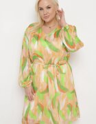  Rochie Verde-Bej Trapez cu Mânecă Lungă și Căptușeală Nadica
