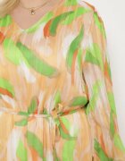  Rochie Verde-Bej Trapez cu Mânecă Lungă și Căptușeală Nadica