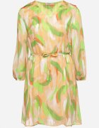  Rochie Verde-Bej Trapez cu Mânecă Lungă și Căptușeală Nadica