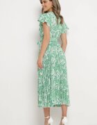  Rochie Verde cu Decolteu Petrecut cu Elastic în Talie și Curea Textilă Xelovia