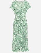  Rochie Verde cu Decolteu Petrecut cu Elastic în Talie și Curea Textilă Xelovia