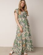  Rochie Verde cu flori din viscoză cu decolteu petrecut Narma