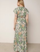  Rochie Verde cu flori din viscoză cu decolteu petrecut Narma