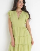  Rochie Verde deschis Netedă Mini Cămbrată Cu volane la umeri Zynnas