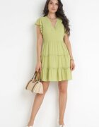  Rochie Verde deschis Netedă Mini Cămbrată Cu volane la umeri Zynnas