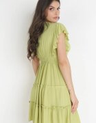  Rochie Verde deschis Netedă Mini Cămbrată Cu volane la umeri Zynnas