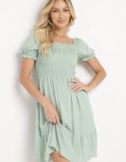 Rochie Verde din Bumbac cu Decolteu Elastic și Volan Loridia