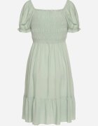  Rochie Verde din Bumbac cu Decolteu Elastic și Volan Loridia