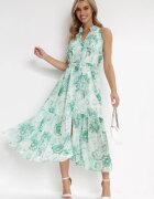  Rochie Verde Evazată cu Curea Textilă Evanagia