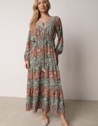  Rochie Verde Evazată cu Volan cu Imprimeu Paisley Kapiss