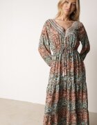  Rochie Verde Evazată cu Volan cu Imprimeu Paisley Kapiss