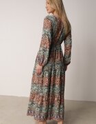  Rochie Verde Evazată cu Volan cu Imprimeu Paisley Kapiss