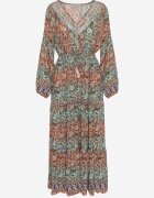  Rochie Verde Evazată cu Volan cu Imprimeu Paisley Kapiss