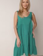  Rochie Verde închis din bumbac evazată cu bretele cu volane Criselles